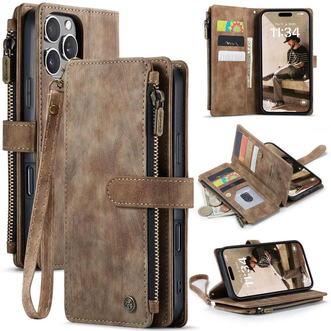 New Zipper Wallet Leather Wireless Charging Phone Case for iPhone