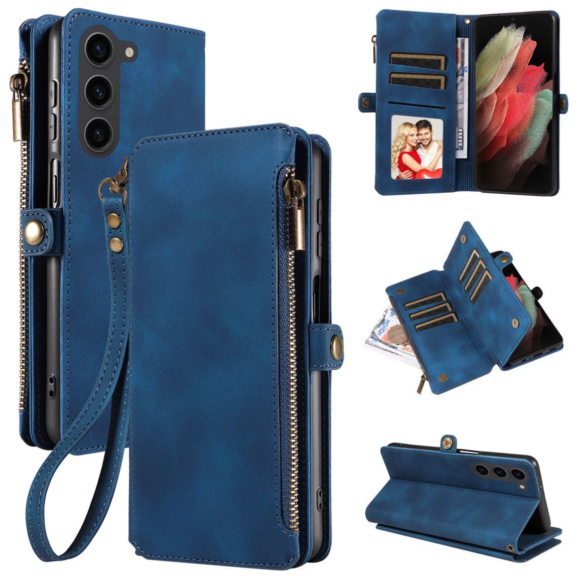 New RFID Blocking Zipper Wallet Leather Phone Case for Samsung