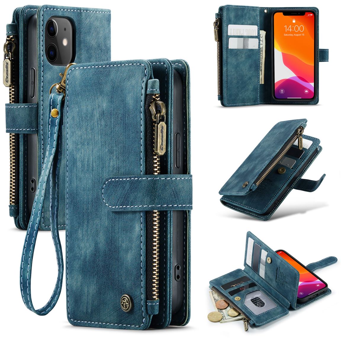 New Zipper Wallet Leather Wireless Charging Phone Case for iPhone