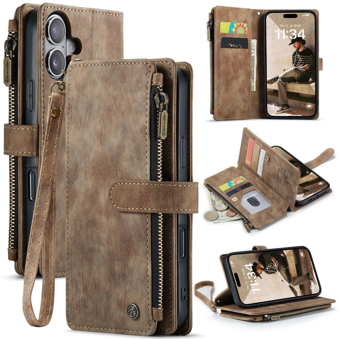 New Zipper Wallet Leather Wireless Charging Phone Case for iPhone