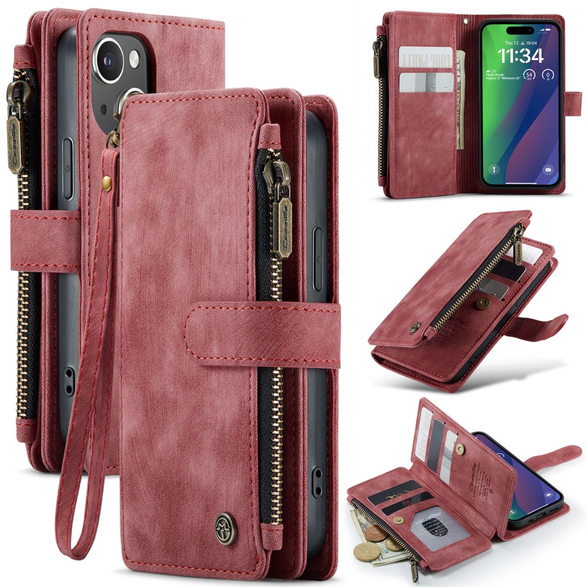 New Zipper Wallet Leather Wireless Charging Phone Case for iPhone