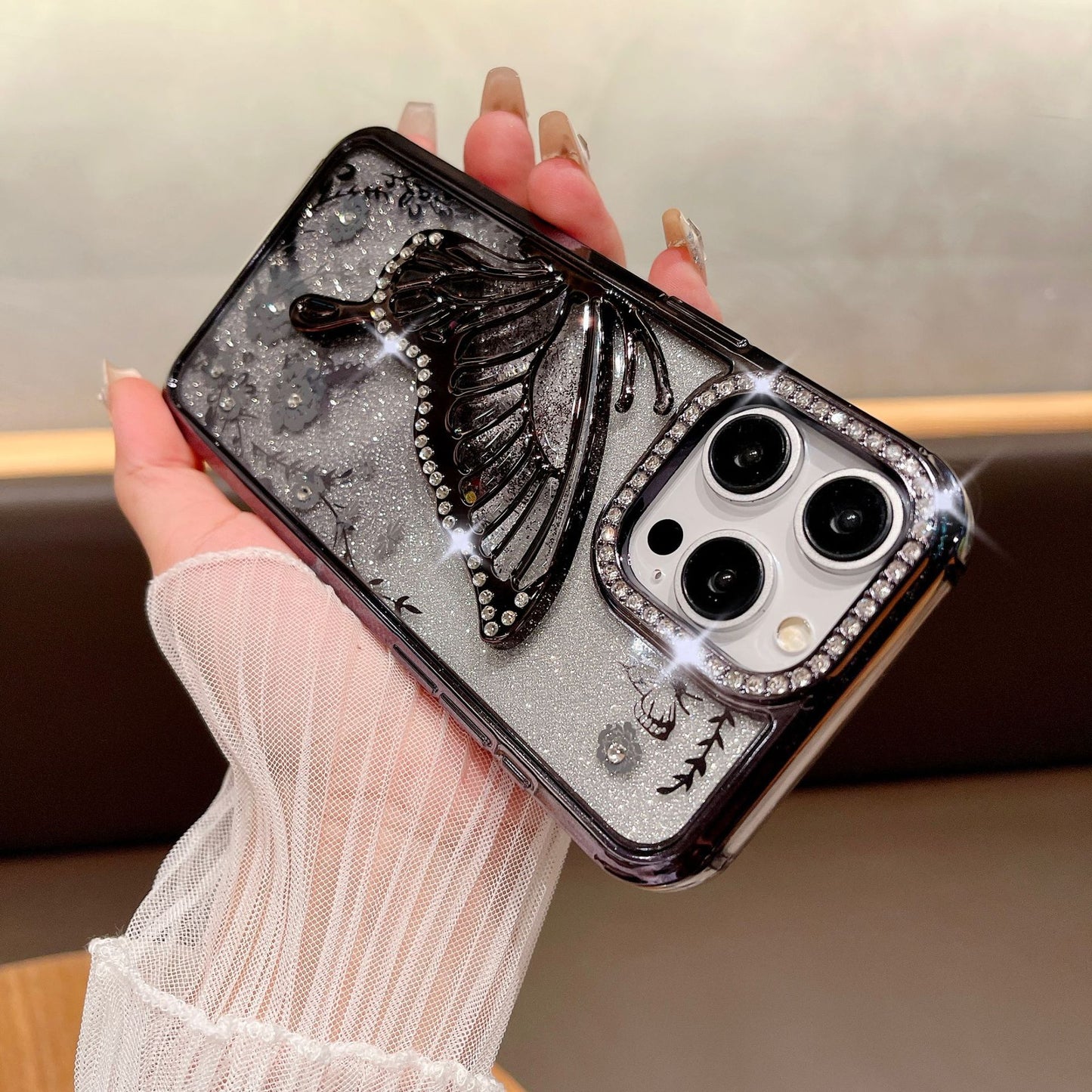 New Bling Glitter Quicksand Butterfly Phone Case for iPhone 16 Pro Max