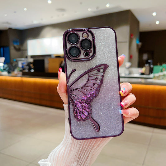 New Quicksand Butterfly Electroplated Glitter Lens Protector Phone Case for iPhone