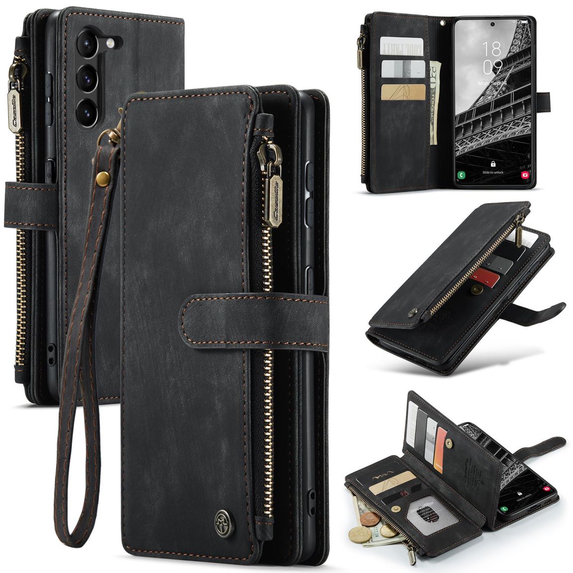 New Zipper Wallet Leather Wireless Charging Phone Case for Samsung