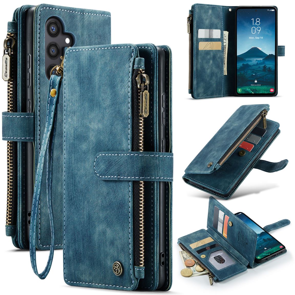 New Zipper Wallet Leather Wireless Charging Phone Case for Samsung