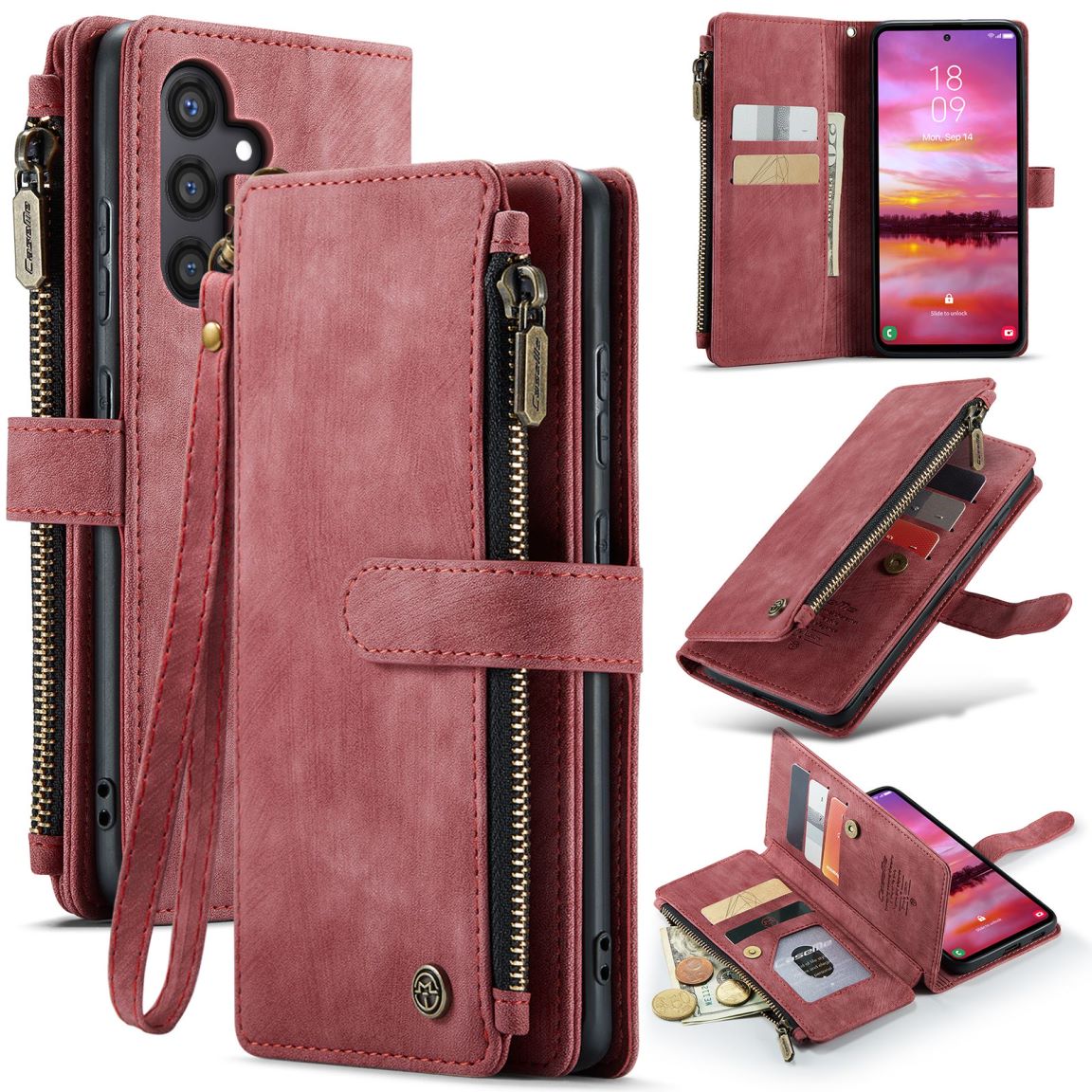 New Zipper Wallet Leather Wireless Charging Phone Case for Samsung